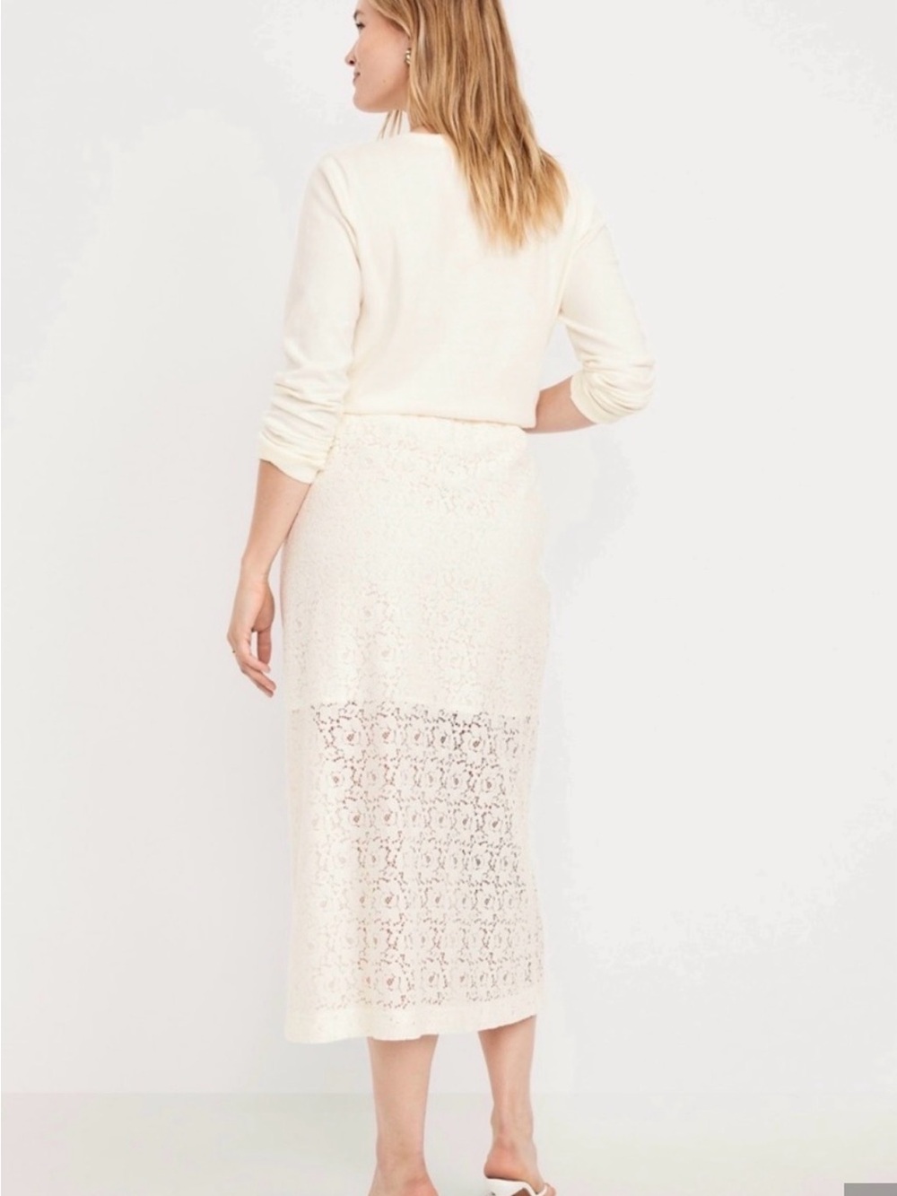 Old Navy Cream Lace Midi Skirt with Sheer Lace Panel